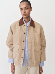 Mango Brown Contrast Collar Denim Jacket - Image 1 of 7