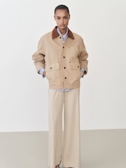 Mango Brown Contrast Collar Denim Jacket - Image 2 of 7