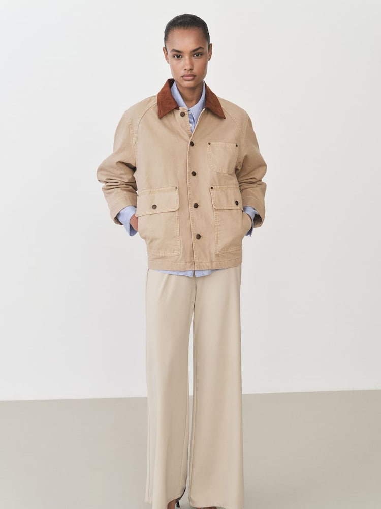 Mango Brown Contrast Collar Denim Jacket - Image 2 of 7