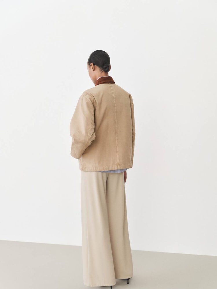 Mango Brown Contrast Collar Denim Jacket - Image 3 of 7