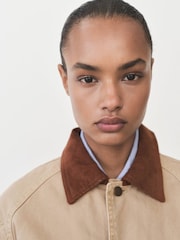 Mango Brown Contrast Collar Denim Jacket - Image 4 of 7