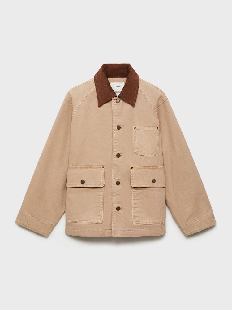 Mango Brown Contrast Collar Denim Jacket - Image 6 of 7