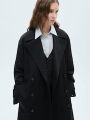 Mango Black Long Oversized Double-Breasted Trench Coat - Image 1 of 7