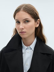 Mango Black Long Oversized Double-Breasted Trench Coat - Image 4 of 7