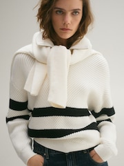Mango Cream Striped Ribbed-Knit Sweater - Image 1 of 7