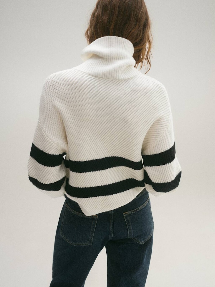 Mango Cream Striped Ribbed-Knit Sweater - Image 2 of 7 Mango Cream Striped Ribbed-Knit Sweater - Image 2 of 7