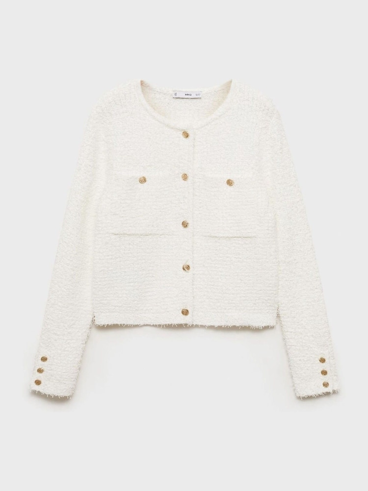 Mango Cream Tweed Jacket With Jewel Buttons - Image 5 of 6