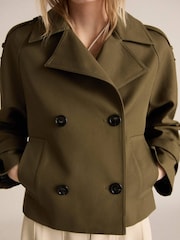 Mango Khaki Double-Breasted Short Trench Coat - Image 1 of 7