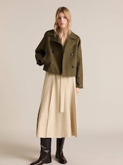 Mango Khaki Double-Breasted Short Trench Coat - Image 3 of 7