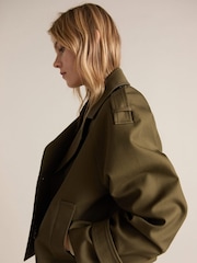 Mango Khaki Double-Breasted Short Trench Coat - Image 5 of 7