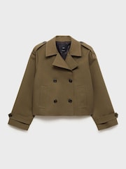 Mango Khaki Double-Breasted Short Trench Coat - Image 6 of 7