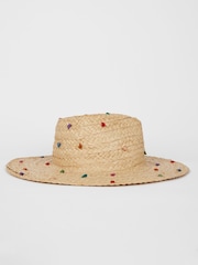 PS Paul Smith Natural Embroidered Polka Dot Raffia Summer Hat - Image 1 of 4
