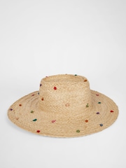 PS Paul Smith Natural Embroidered Polka Dot Raffia Summer Hat - Image 2 of 4