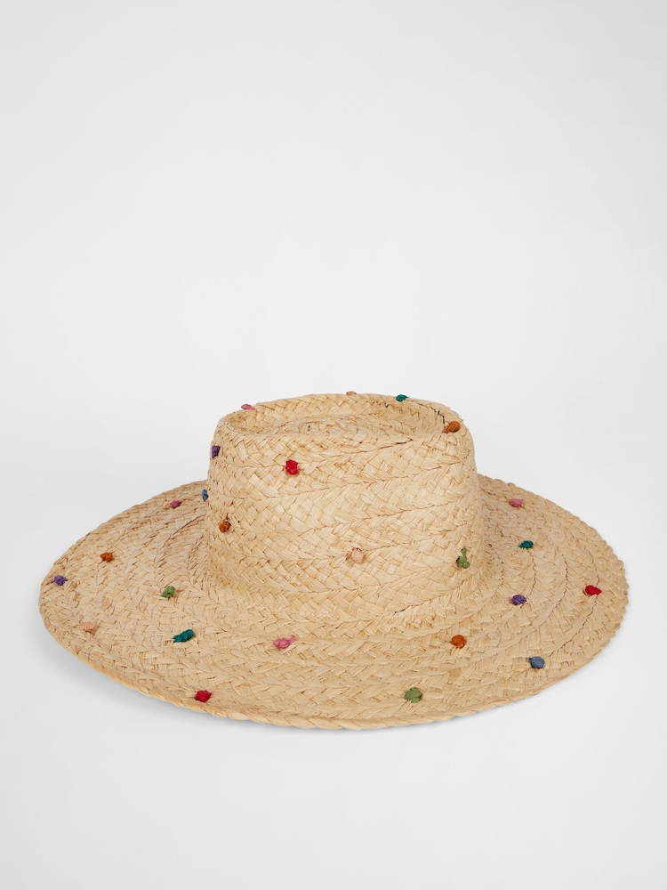 PS Paul Smith Natural Embroidered Polka Dot Raffia Summer Hat - Image 2 of 4