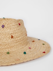 PS Paul Smith Natural Embroidered Polka Dot Raffia Summer Hat - Image 3 of 4