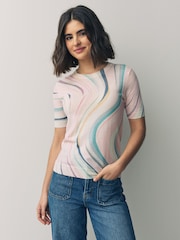 PS Paul Smith Pink Swirl Knitted Short Sleeve Top - Image 1 of 7