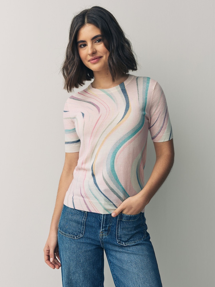 PS Paul Smith Pink Swirl Knitted Short Sleeve Top - Image 1 of 7