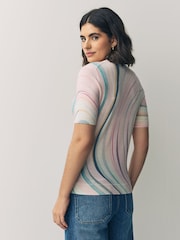 PS Paul Smith Pink Swirl Knitted Short Sleeve Top - Image 3 of 7