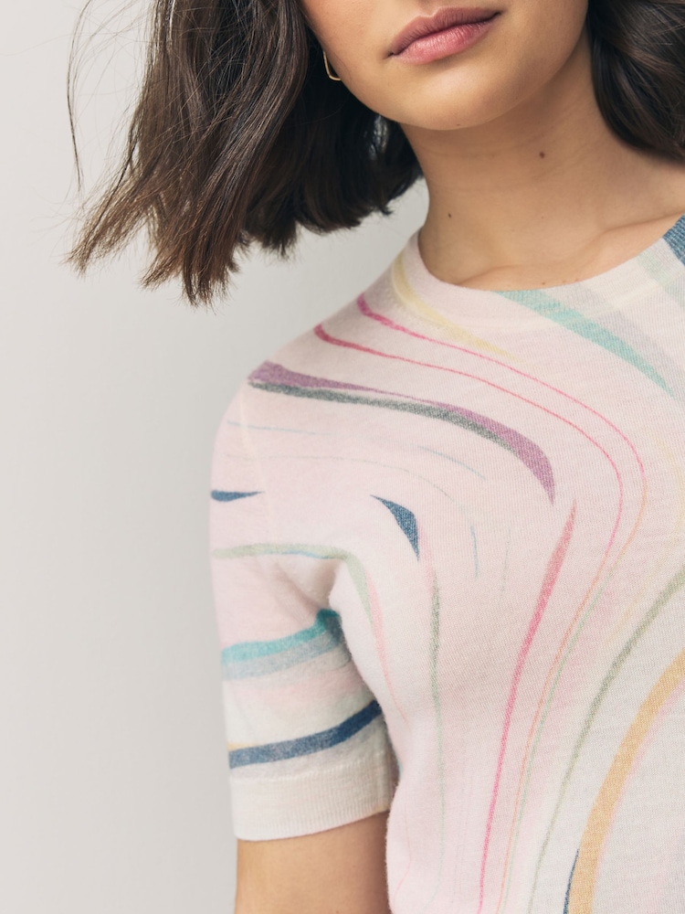 PS Paul Smith Pink Swirl Knitted Short Sleeve Top - Image 4 of 7