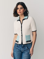 PS Paul Smith Knitted Button Through Collared Short Sleeve Cardigan - Image 1 of 8