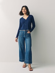 modra - PS Paul Smith Knitted V-Neck Button Through Wool Blend Cardigan - Slika 2 iz 8