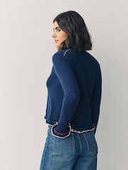 modra - PS Paul Smith Knitted V-Neck Button Through Wool Blend Cardigan - Slika 3 iz 8