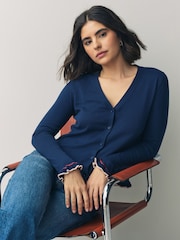 modra - PS Paul Smith Knitted V-Neck Button Through Wool Blend Cardigan - Slika 4 iz 8