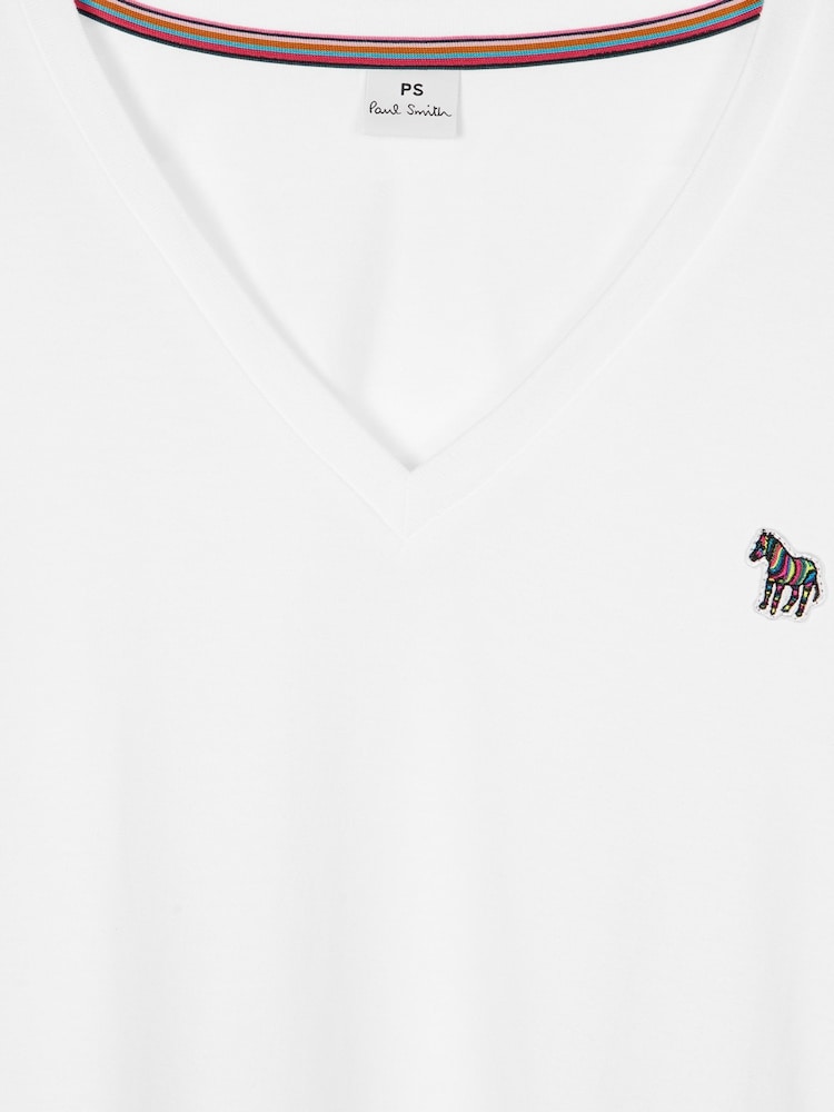 PS Paul Smith V-Neck Zebra Logo 100%  Cotton T-Shirt - Image 8 of 9