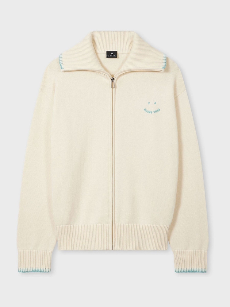 كنزة بيضاء محبوكة بسحّاب بشعار Happy Logo قطن 100% من PS Paul Smith - صورة 1 من 4 كنزة بيضاء محبوكة بسحّاب بشعار Happy Logo قطن 100% من PS Paul Smith - صورة 1 من 4