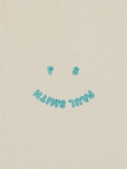 PS Paul Smith Happy Logo Knitted Zip Through Collar 100% Cotton White Jumper - Image 4 of 4