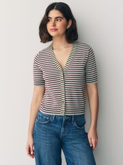 PS Paul Smith Blue Stripe Knitted V-Neck Short Sleeve Cardigan - Image 1 of 8