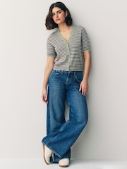 PS Paul Smith Blue Stripe Knitted V-Neck Short Sleeve Cardigan - Image 3 of 8