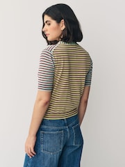 PS Paul Smith Blue Stripe Knitted V-Neck Short Sleeve Cardigan - Image 4 of 8