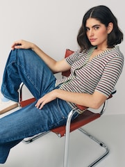 PS Paul Smith Blue Stripe Knitted V-Neck Short Sleeve Cardigan - Image 5 of 8