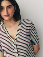 PS Paul Smith Blue Stripe Knitted V-Neck Short Sleeve Cardigan - Image 6 of 8