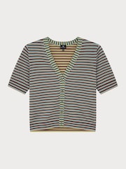 PS Paul Smith Blue Stripe Knitted V-Neck Short Sleeve Cardigan - Image 7 of 8