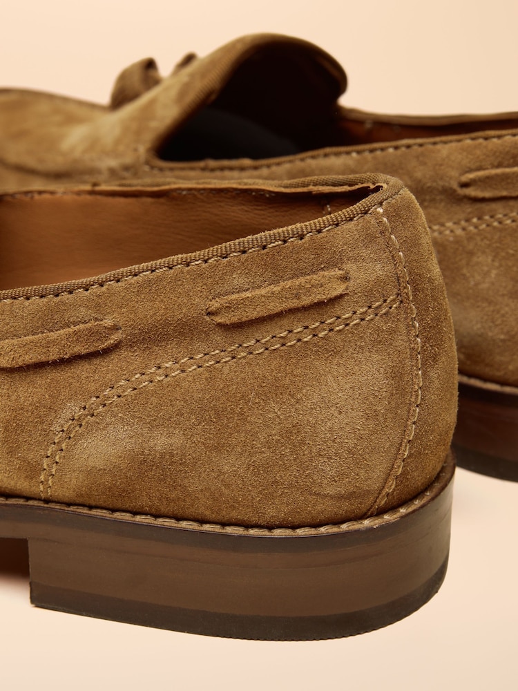 Joules Tan Brown Suede Tassel Loafers - Image 6 of 6