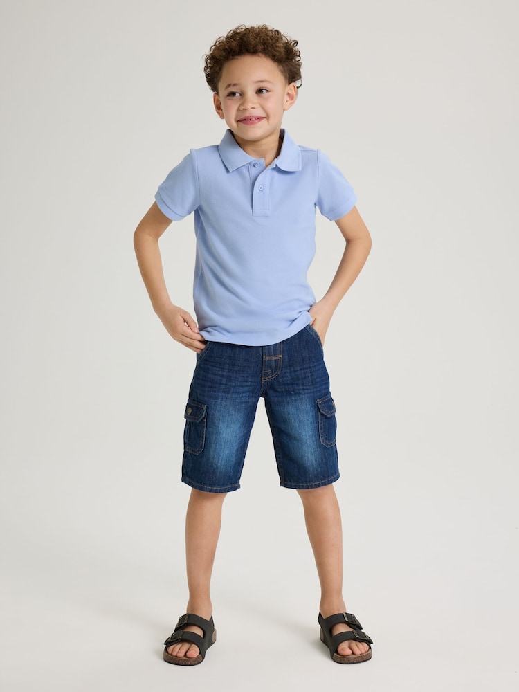 Polarn O Pyret Blue 100% Organic Cotton Cargo Shorts - Image 1 of 6