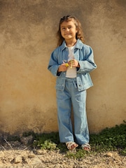 Polarn O Pyret Blue Lightweight 100% Organic Cotton Wide Leg Jeans - Image 1 of 5