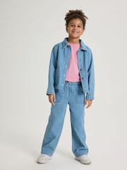 Polarn O Pyret Blue Lightweight 100% Organic Cotton Wide Leg Jeans - Image 3 of 5