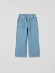 Polarn O Pyret Blue Lightweight 100% Organic Cotton Wide Leg Jeans - Image 4 of 5