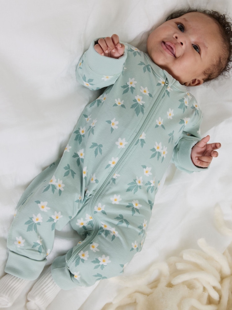 Polarn O Pyret Green Floral Print Sleepsuit - Image 1 of 5