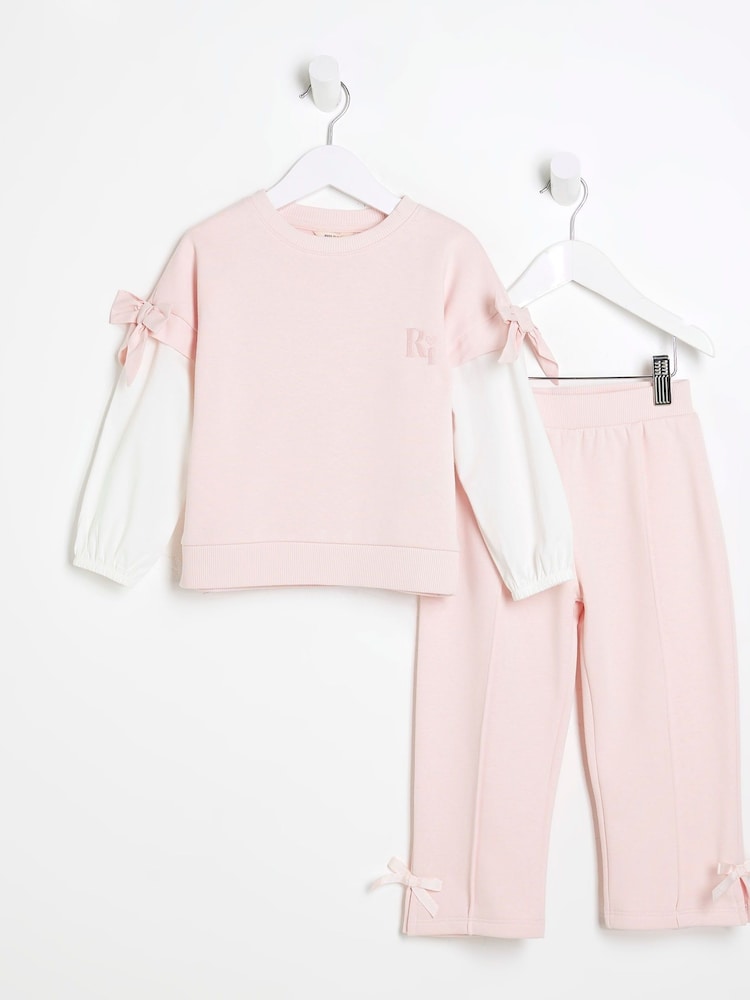 River Island Pink Girls Hybrid Sleeve Sweat Set - Image 1 of 5