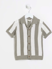River Island Green/White Boys Stripe 100% Cotton Polo Jumper - Image 1 of 4
