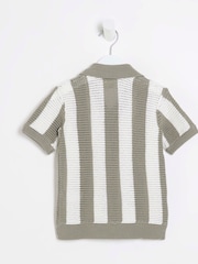 River Island Green/White Boys Stripe 100% Cotton Polo Jumper - Image 2 of 4