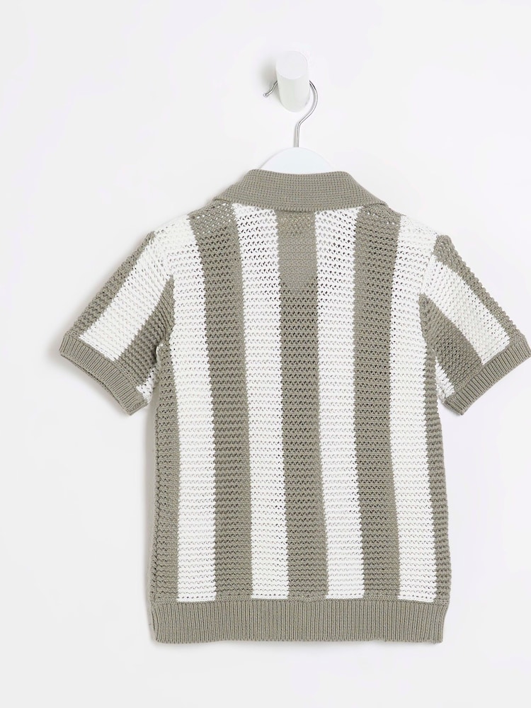 River Island Green/White Boys Stripe 100% Cotton Polo Jumper - Image 2 of 4 River Island Green/White Boys Stripe 100% Cotton Polo Jumper - Image 2 of 4