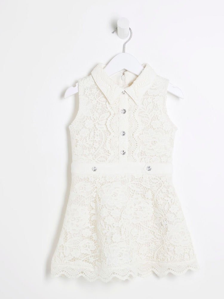 River Island White Girls Lace Collar Shirt Dress - Image 1 of 1