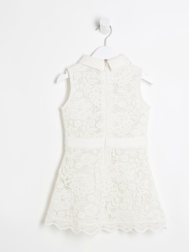 River Island White Girls Lace Collar Shirt Dress - Image 4 of 4 River Island White Girls Lace Collar Shirt Dress - Image 4 of 4