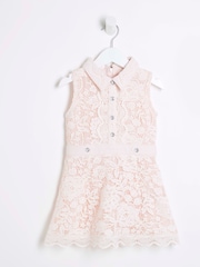 River Island Pink Light Girls Lace Collar Shirt Dress - Image 1 of 4