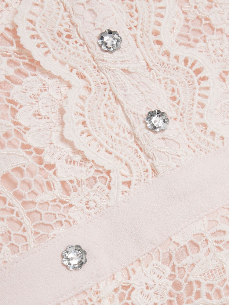River Island Pink Light Girls Lace Collar Shirt Dress - Image 4 of 4
